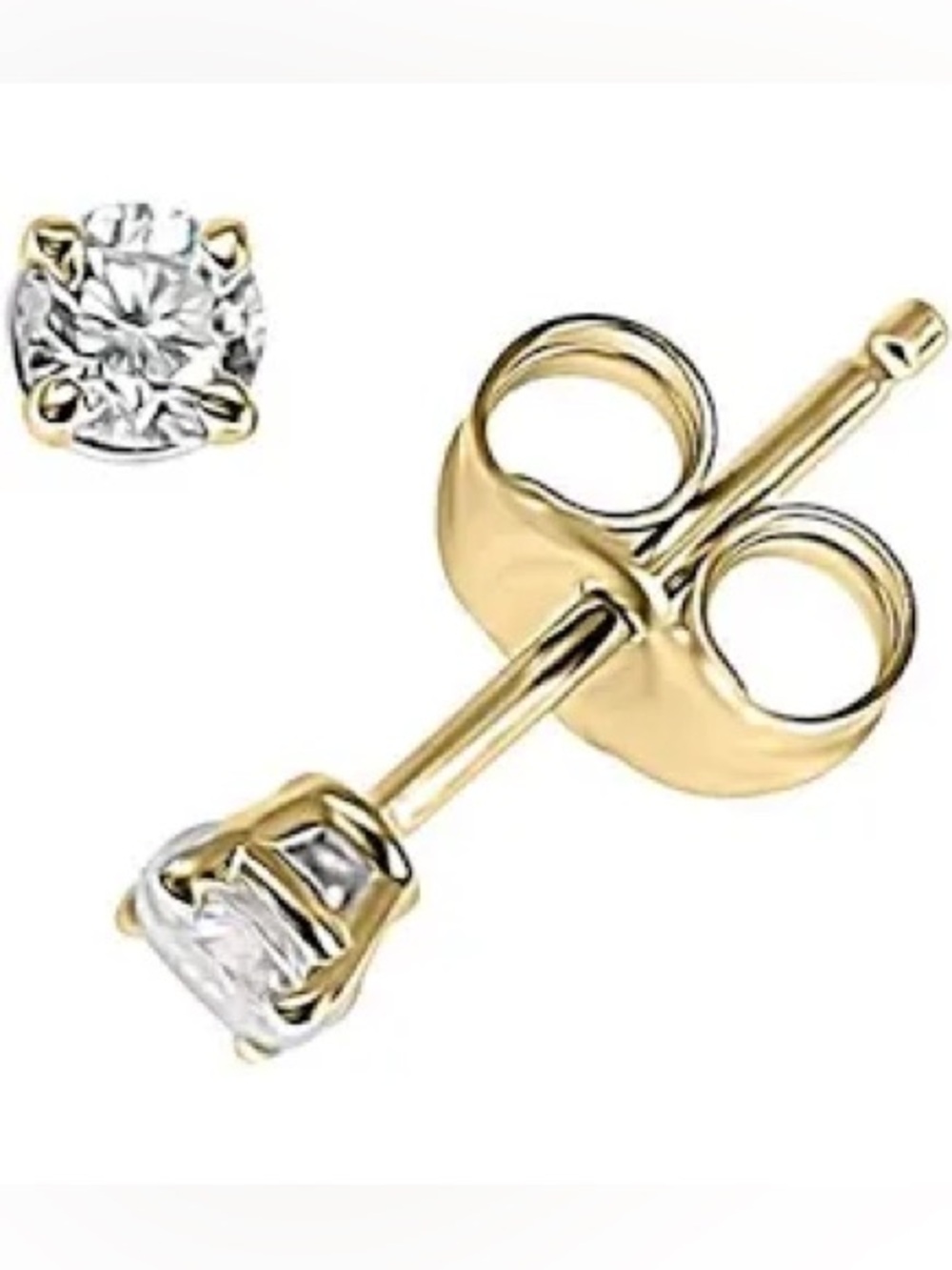 Gold and White Solitaire Stud Earrings - Classic Women Jewelry